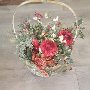 Festive Floral Basket with Red Accents Vintage